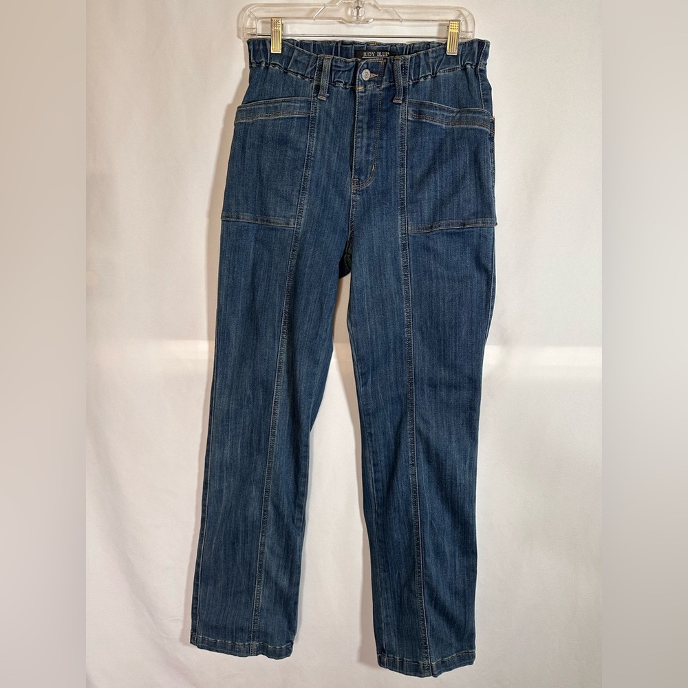 Judy Blue High Rise Elastic Waist Straight Leg Utility Seam Jeans - Size 7/28